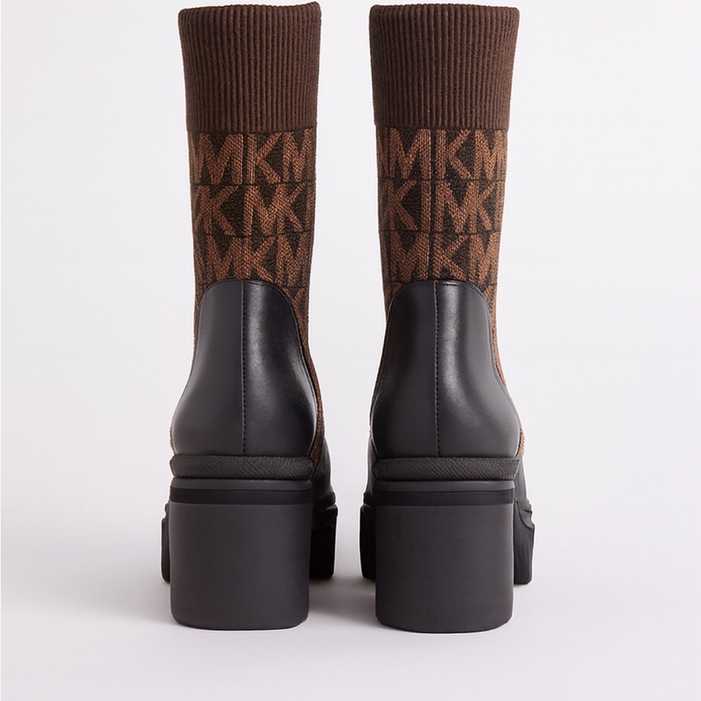Michael Kors Brea Leather and Logo Jacquard Combat Boot - Picture 4 of 6